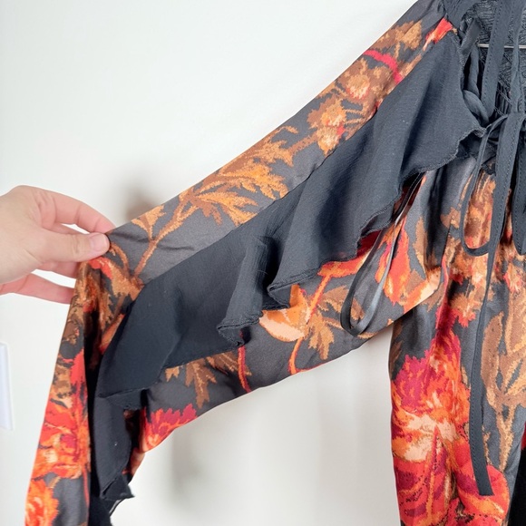 Free People Black And Orange Floral Bodysuit - Picture 5 of 12